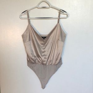 Champagne-coloured metallic tank top bodysuit